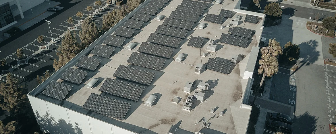 solar panels on a commercial building's roof